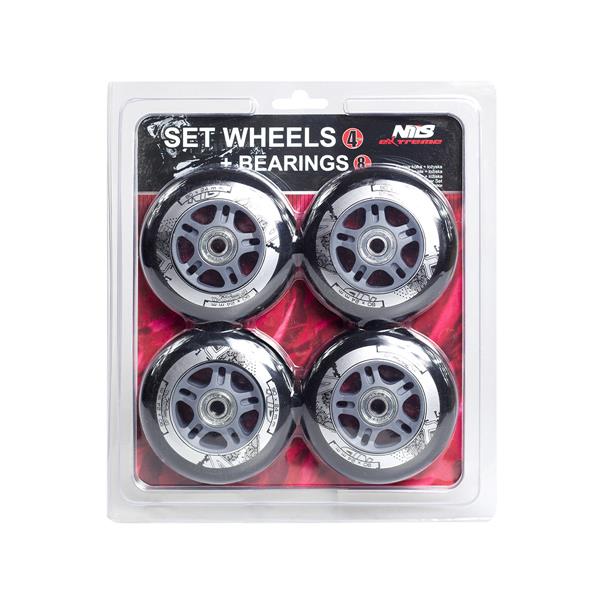 PU 90x24 82A BLACK (4 pcs.) + ABEC-9 CHROME (8 pcs.) NILS EXTREME SET