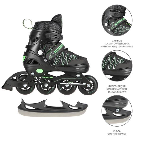 NH11912 A 2in1 BLACK/GREEN SIZE L(39-42) NILS EXTREME HOCKEY SKATING BLADES