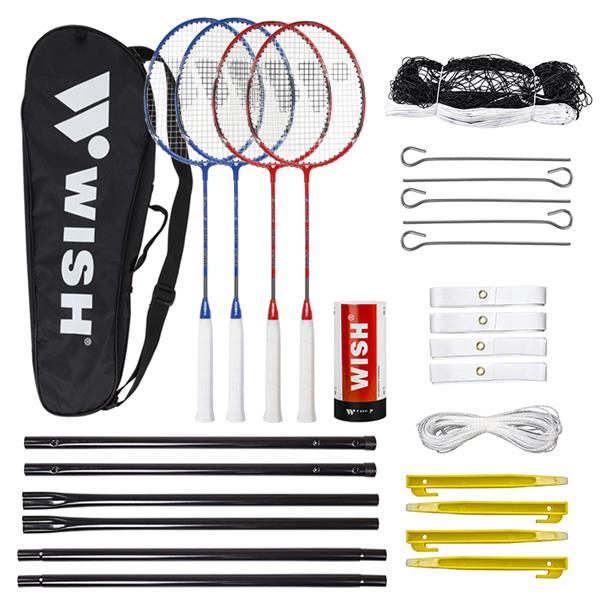 ALUMTEC 5566 BADMINTON RACKET SET 4 PCS + SHUTTLES 3 PCS + NET + WISH LINES